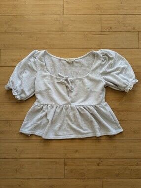 Miss Selfridge White Peplum Puff Sleeve Keyhole Top